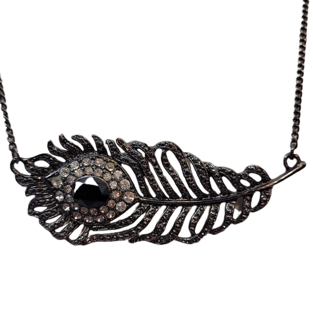 Feather Style Rhinestone Metal Necklace Unbranded